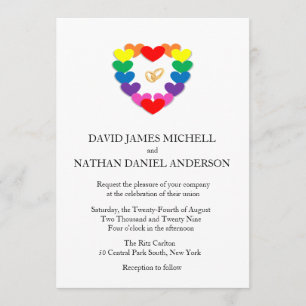 Rainbow Heart Bröllop Ringar Gay Marriage Inbjudningar
