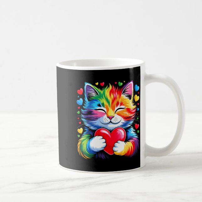 Rainbow Heart Cat, Cute Valentine Day For Kids Boy Kaffemugg (Höger)