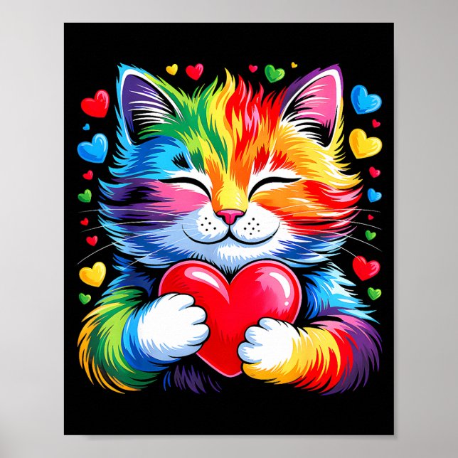Rainbow Heart Cat, Cute Valentine Day For Kids Boy Poster (Framsidan)