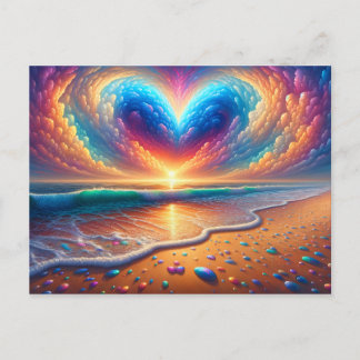 Rainbow Heart Cloud Över Beach Vykort