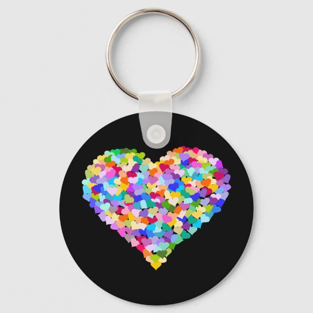 Rainbow Heart Confetti Nyckelring (Framsida)