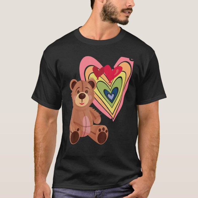 Rainbow Heart Cute Teddy Hug Time Nalle T Shirt (Framsida)