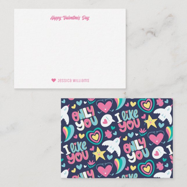 Rainbow Heart Doodle Mönster Cute Valentine Day Anteckningskort (Fram/baksida)