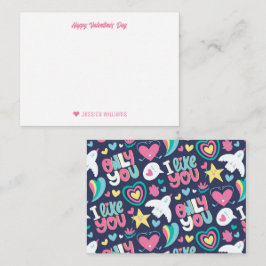 Rainbow Heart Doodle Mönster Cute Valentine Day Anteckningskort