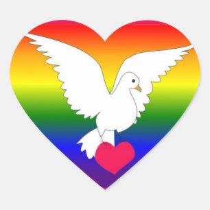 RAINBOW HEART DOVE HJÄRTFORMAT KLISTERMÄRKE