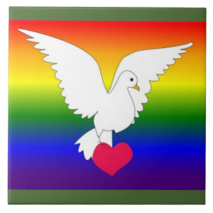 RAINBOW HEART DOVE KAKELPLATTA