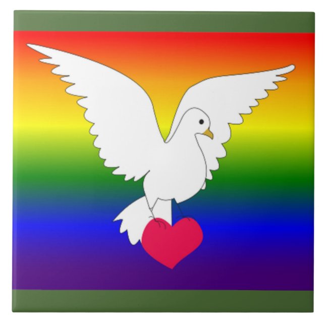 RAINBOW HEART DOVE KAKELPLATTA (Framsidan)