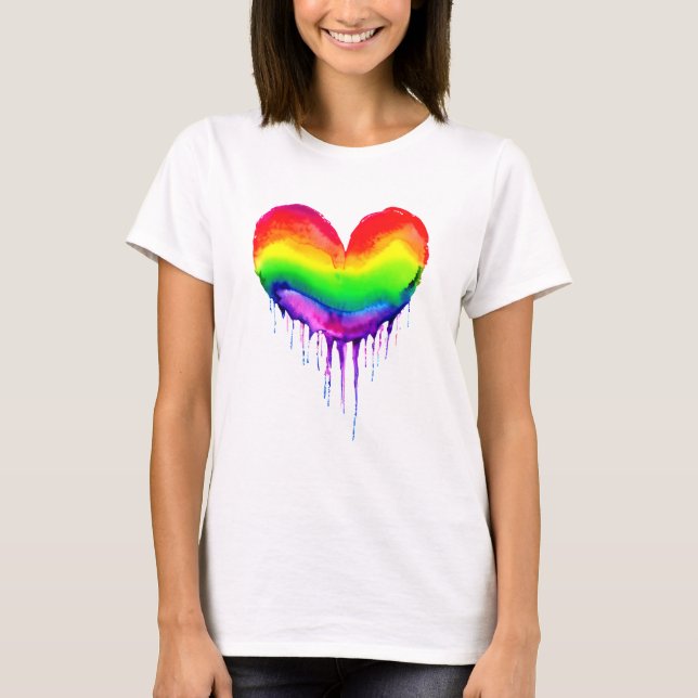 Rainbow Heart-droppfärg T Shirt (Framsida)