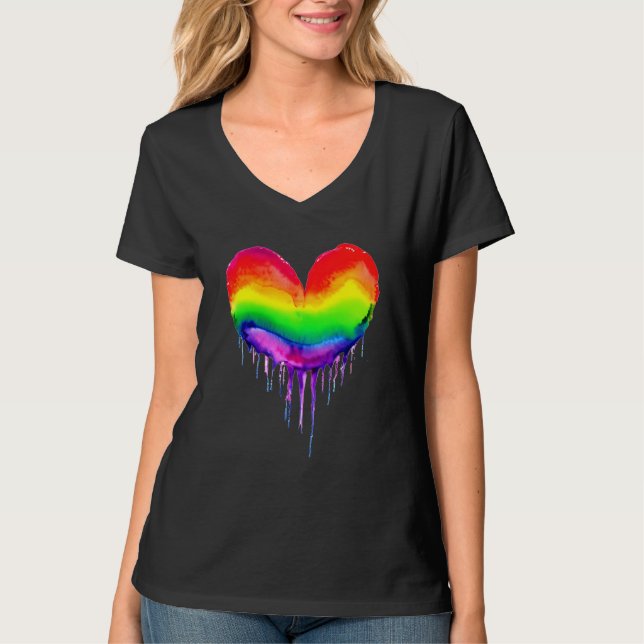 Rainbow Heart-droppfärg T Shirt (Framsida)
