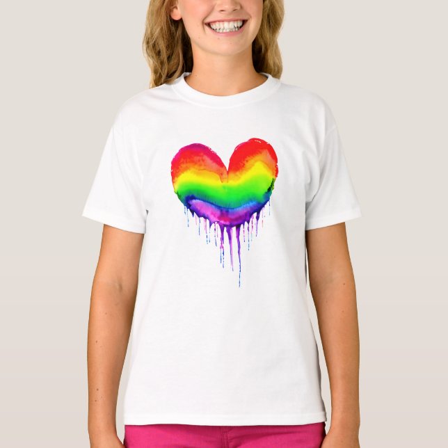 Rainbow Heart-droppfärg T Shirt (Framsida)