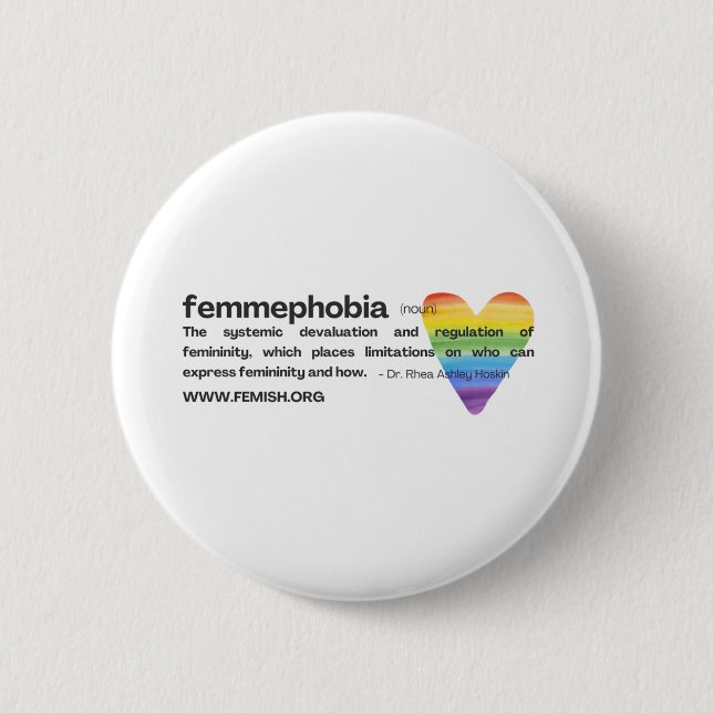 Rainbow Heart FEMMEPHOBIA Pin Knapp (Framsida)