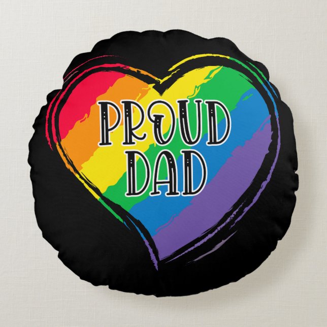 Rainbow Heart Flagga Proud Pappa LGBT Gay pride må Rund Kudde (Framsidan)