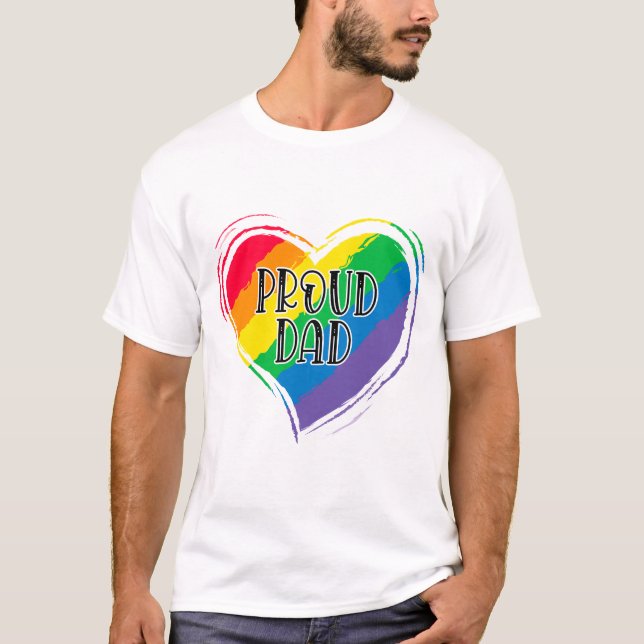 Rainbow Heart Flagga Proud Pappa LGBT Gay pride må T Shirt (Framsida)