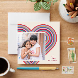 Rainbow Heart Flat Valentine Day Card - Burgundy Julkort