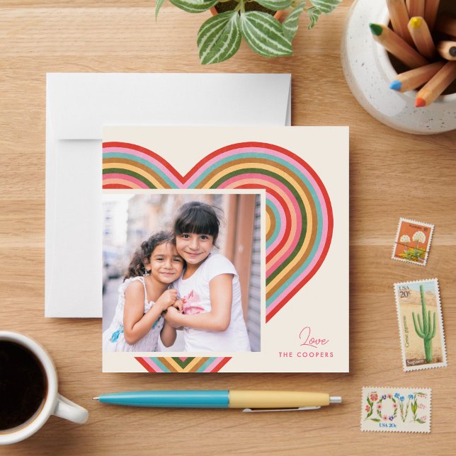 Rainbow Heart Flat Valentine Day Card - Rosa Julkort (Skapare uppladdad)