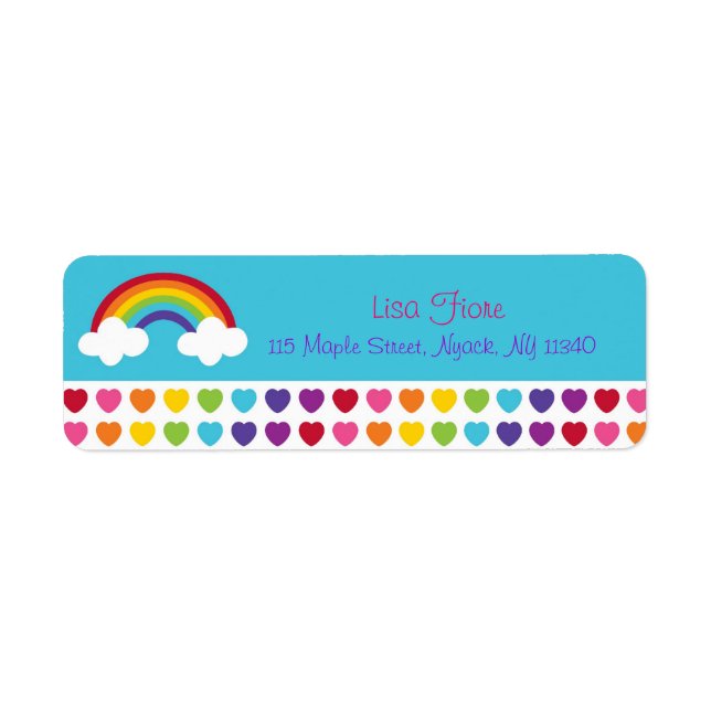 Rainbow Heart Flicka Adressetiketter Returadress Etikett (Framsidan)