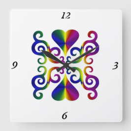 Rainbow Heart Fyrkantig Klocka