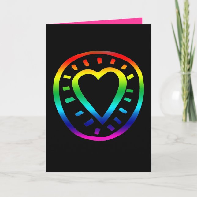 Rainbow Heart Gay Valentine Day Black Card Helgkort (Framsida)