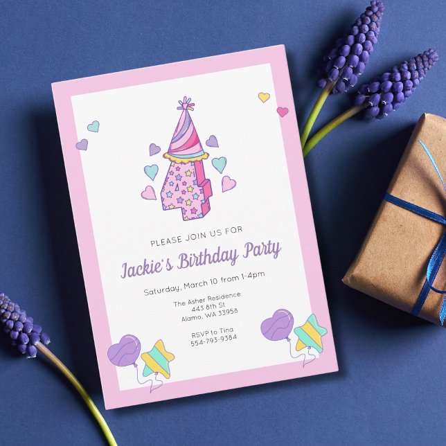 Rainbow Heart Girls 4e födelsedagen Party-inbjudan Inbjudningar (Skapare uppladdad)