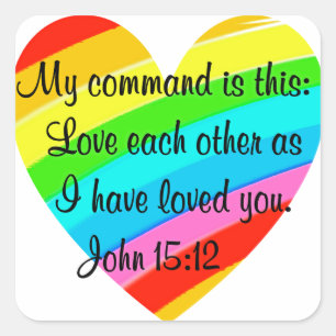 RAINBOW HEART JOHN 15:12 DESIGN FYRKANTIGT KLISTERMÄRKE