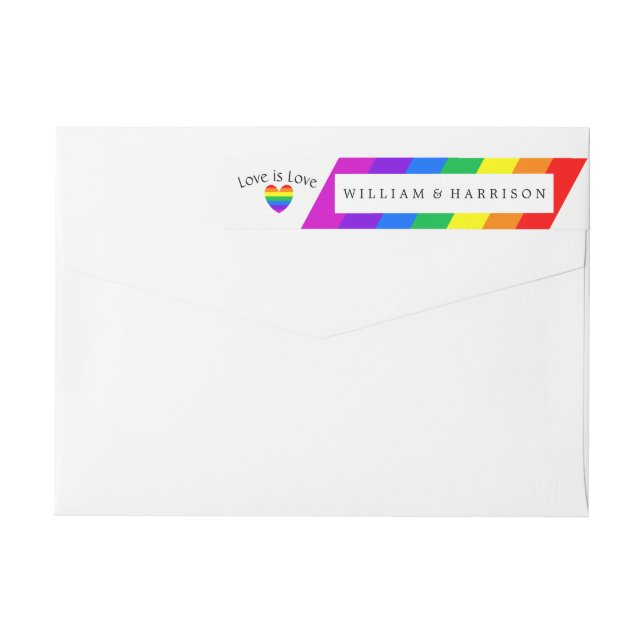 Rainbow Heart Kärlek är Kärlek Bröllop Etikettband (Baksidan)