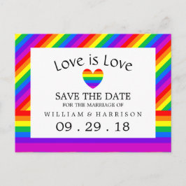 Rainbow Heart Kärlek är Kärlek Bröllop spara datum Meddelande Vykort
