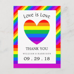 Rainbow Heart Kärlek är Kärlek Bröllop Tack Vykort