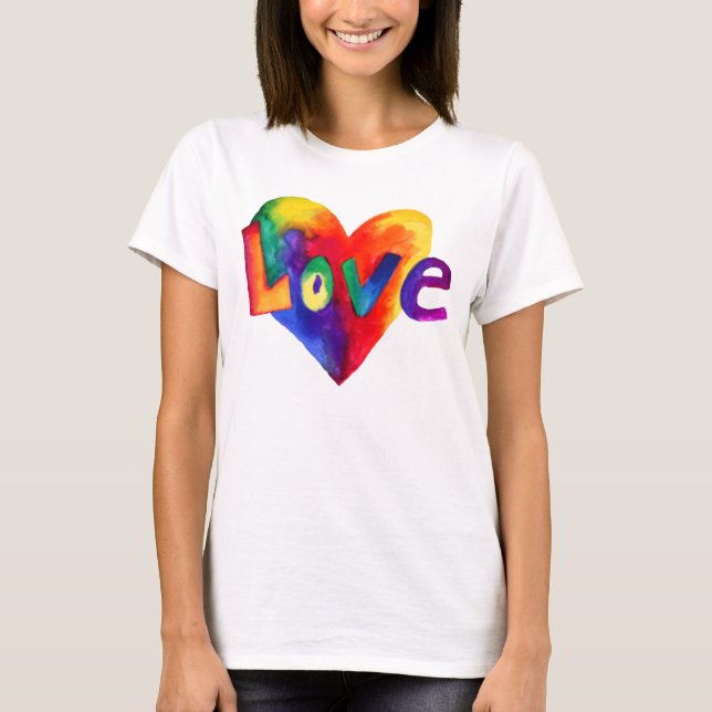 Rainbow Heart Kärlek Ord Flowing Tanktop Tee Shirt (Framsida)
