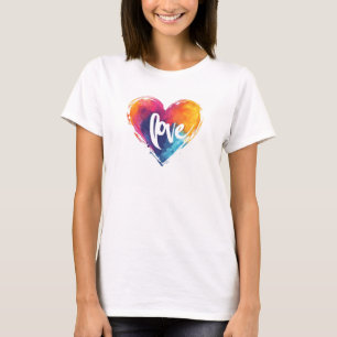 Rainbow Heart Kärlek Slogan T Shirt