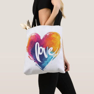 Rainbow Heart Kärlek Slogan Tygkasse
