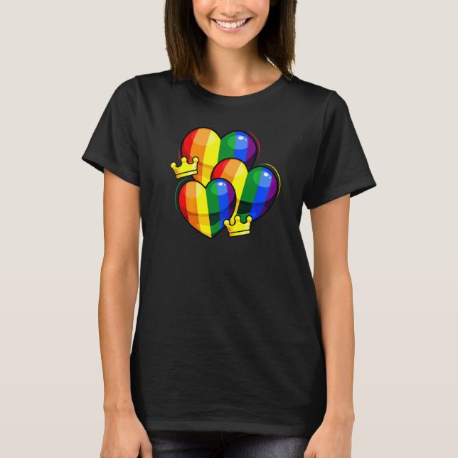 Rainbow Heart Krona Lgbt Q Cute Rainbow Flagga Gay T Shirt (Framsida)