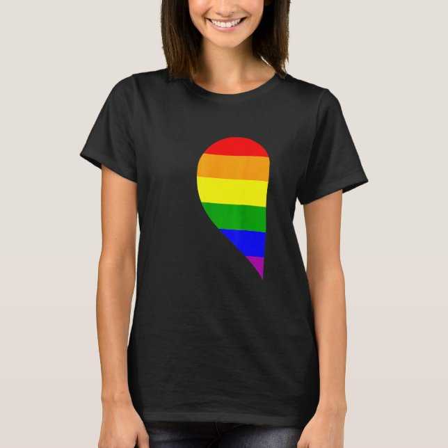 Rainbow Heart Lgbt Matching Gay Couple Valentine's T Shirt (Framsida)