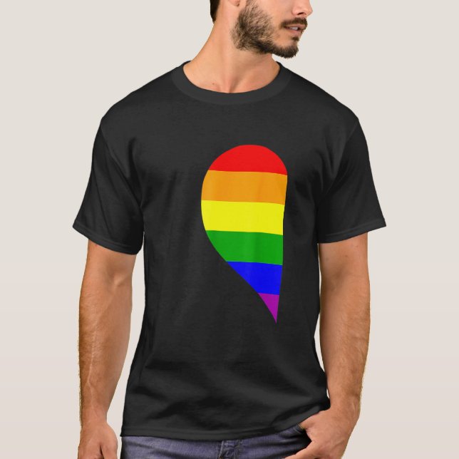 Rainbow Heart Lgbt Matching Gay Couple Valentine's T Shirt (Framsida)