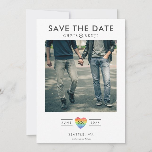 Rainbow Heart LGBTQ Spara datumet med foto (Framsida)