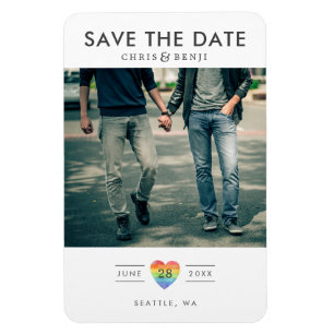 Rainbow Heart LGBTQ Spara datumet med foto Magnet
