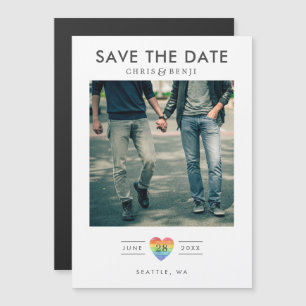 Rainbow Heart LGBTQ Spara datumet med foto Magnetisk Inbjudningskort
