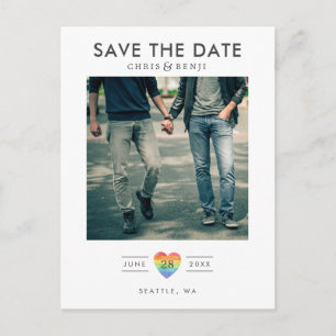 Rainbow Heart LGBTQ Spara datumet med foto Vykort