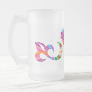 Rainbow Heart Lily och Butterfly Frostat Ölglas