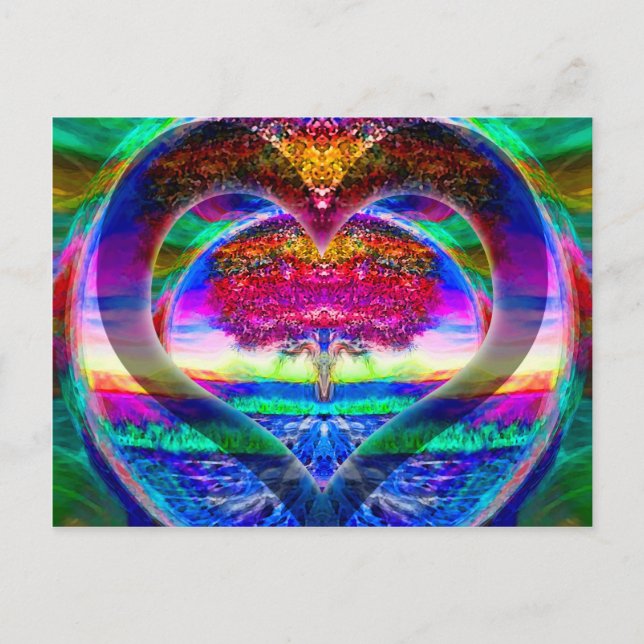 Rainbow Heart Livets träd Vykort (Framsida)