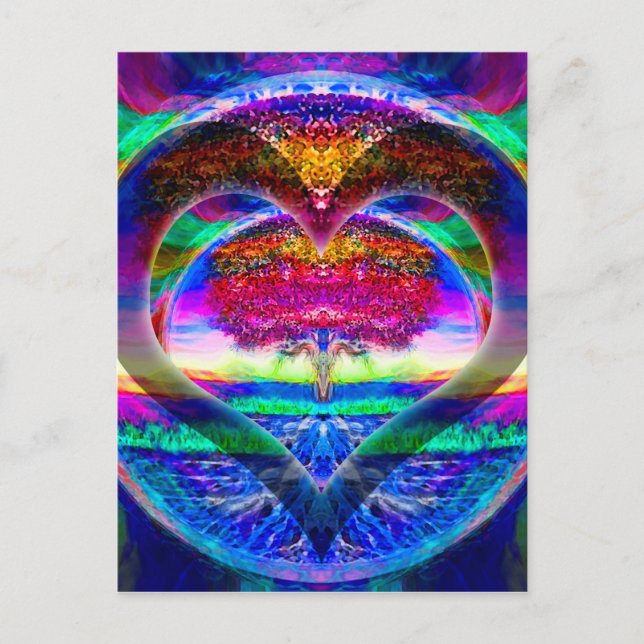 Rainbow Heart Livets träd Vykort (Framsida)