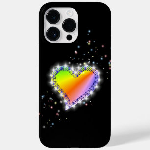 Rainbow Heart med stjärnor på svart