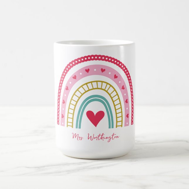 Rainbow Heart Monogram Namn Teacher Kaffemugg (Center)