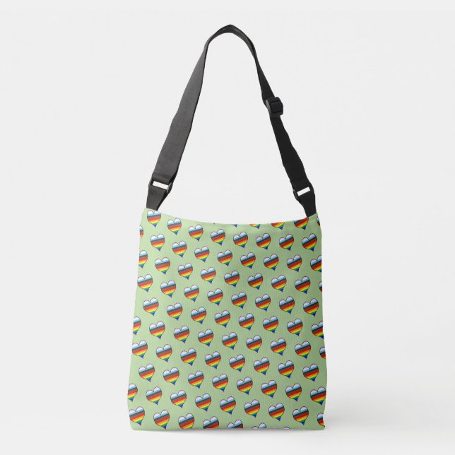 Rainbow Heart Mönster Crossbody Bag Axelväska (Framsida)
