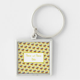 Rainbow Heart Mönster Fyrkantig Silverfärgad Nyckelring