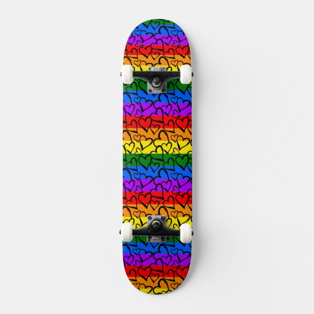 Rainbow Heart Mönster Mini Skateboard Bräda 18,5 Cm (Framsida)