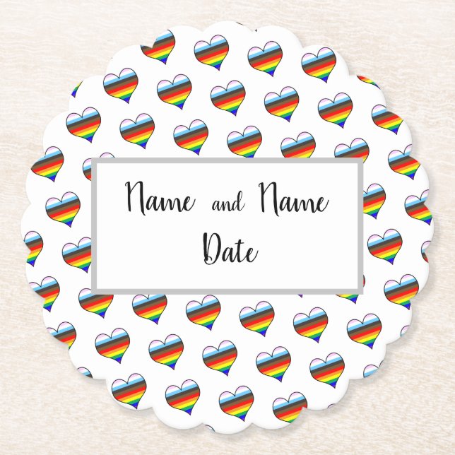 Rainbow Heart Mönster Papper Underlägg (Framsida)