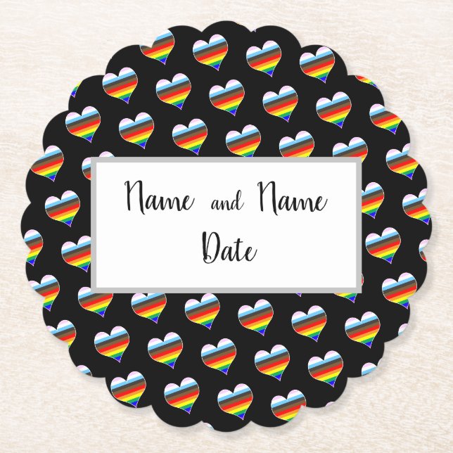 Rainbow Heart Mönster Papper Underlägg (Framsida)