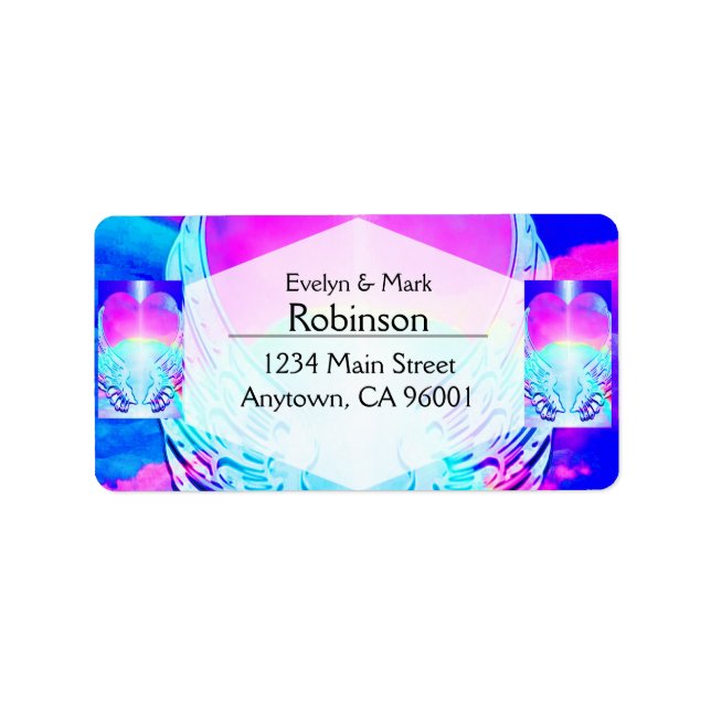 Rainbow Heart och Angel Vingar Adressetikett (Framsidan)