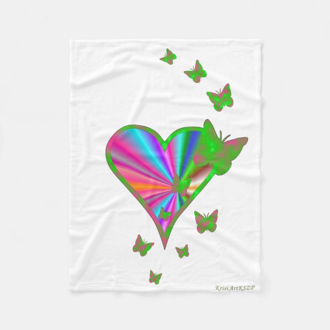 Rainbow Heart och Butterfly Fleecefilt (Framsidan)