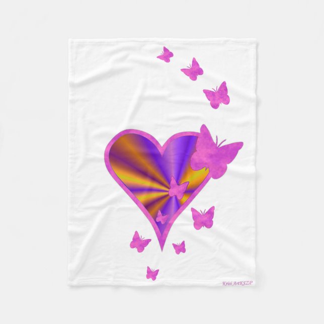 Rainbow Heart och Butterfly Fleecefilt (Framsidan)